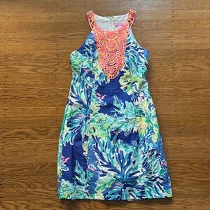 Lilly Pulitzer Pearl Shift Dress in Brilliant Blue Wade and Sea - size 6